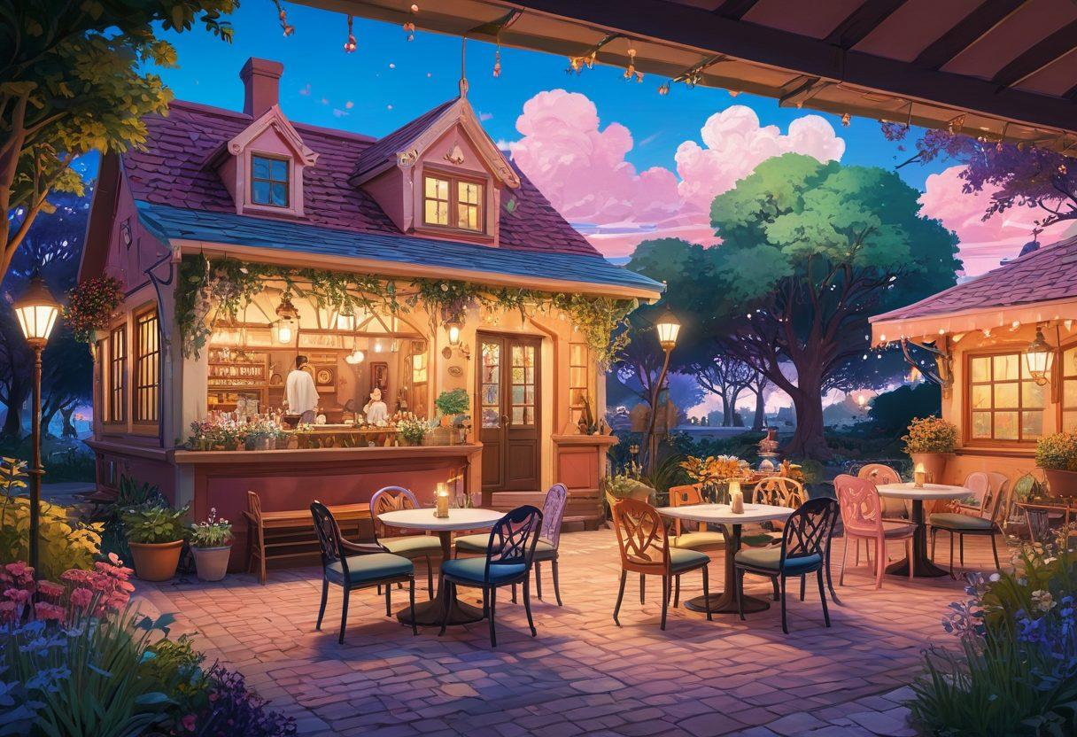 A whimsical digital landscape featuring diverse characters engaging in immersive dating simulator scenarios, surrounded by vibrant, glowing backgrounds that highlight various romantic settings like cafes, parks, and fantasy worlds. Each character showcases unique styles and expressions, depicting joy and connection. Soft pastel colors and a dreamy atmosphere enhance the sense of romance. digital art. vibrant colors. fantasy style.